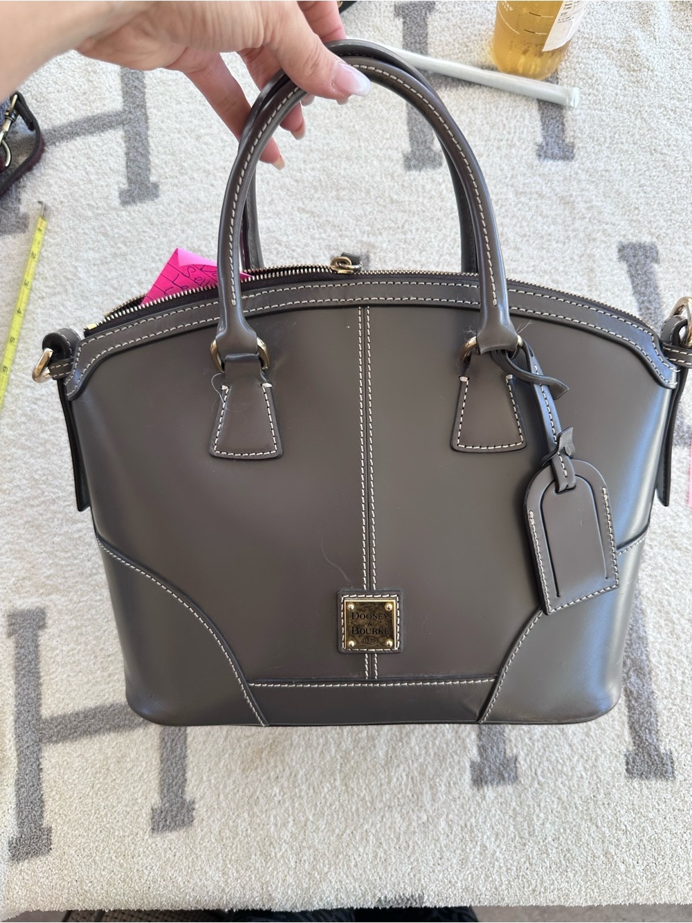 Dooney & Bourke Brown Leather Satchel with Contrast Stitching